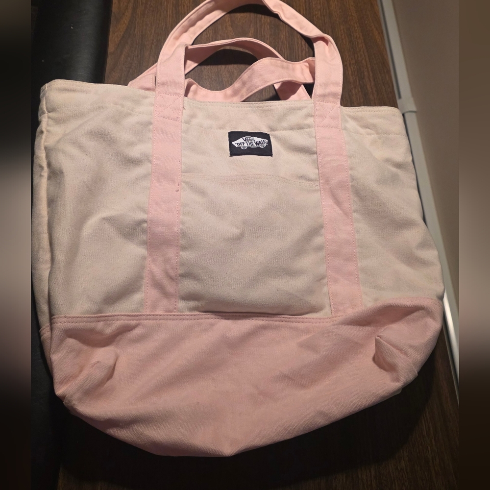 Vans Cream and Pink Canvas Bag
